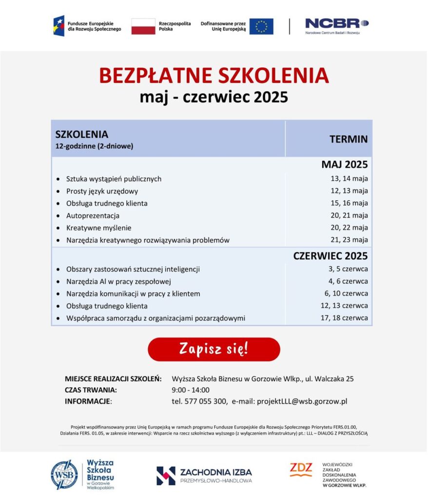 Projekt LLL - Bezpłatne szkolenia V-VI 2025