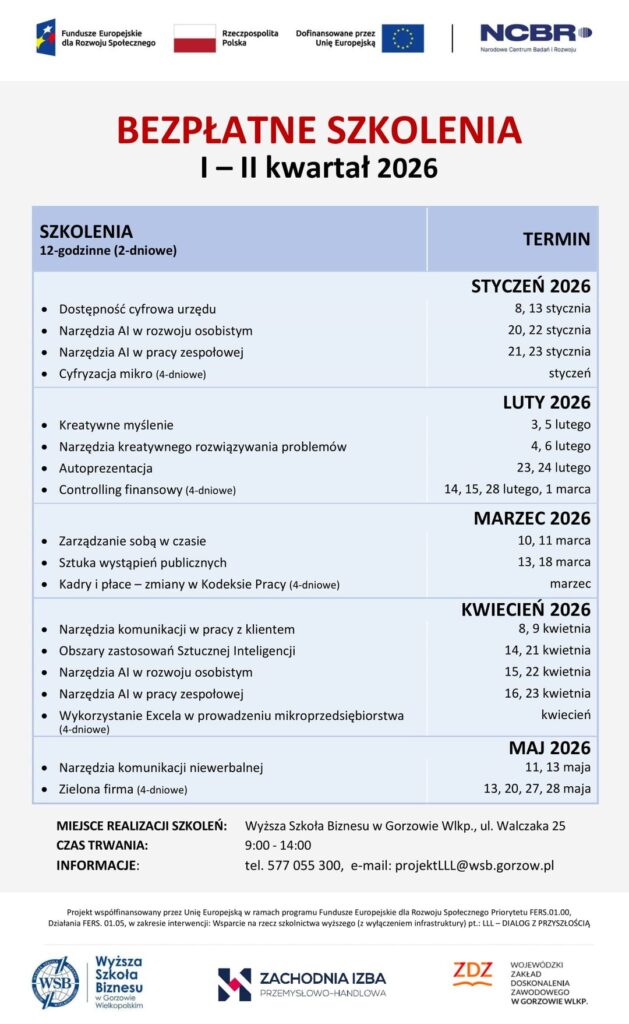 Szkolenia I-II kwartał 2026